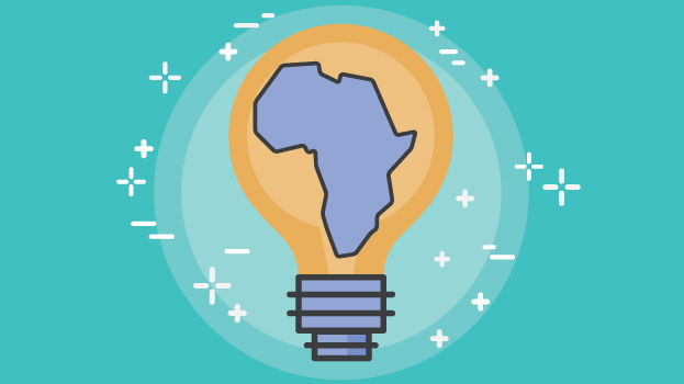 Illustration of Africa in light bulb with light blue background