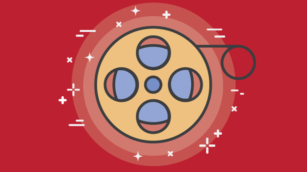 Movie reel illustration with red background