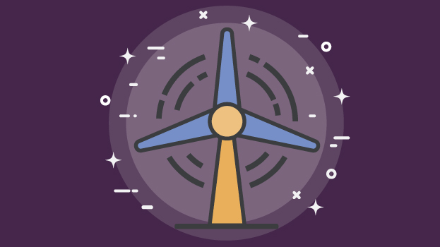 Windmill illustration with purple background