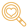 Mustard icon of magnifying glass heart
