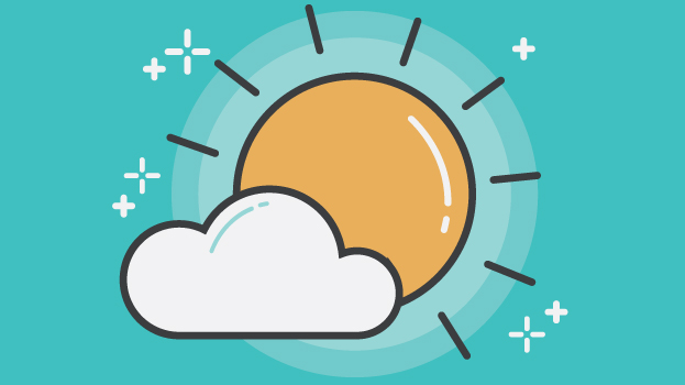 Sun behind cloud illustration with light blue background