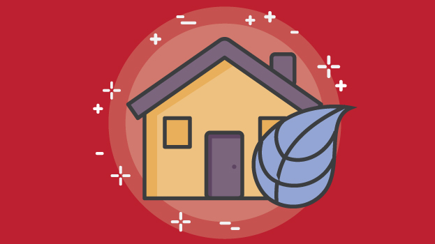 Renewable house illustration with red background