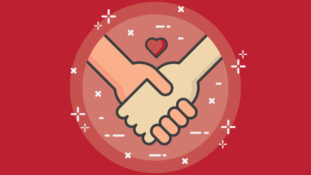Handshake with heart illustration with red background