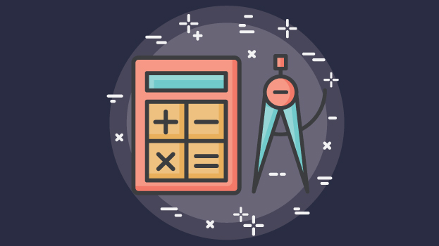 Calculator and compass illustration with navy background