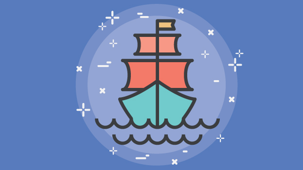 Ship illustration with blue background