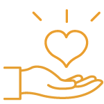 Mustard icon of hand holding up heart