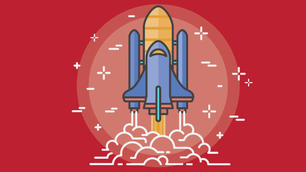 Rocket illustration with red background