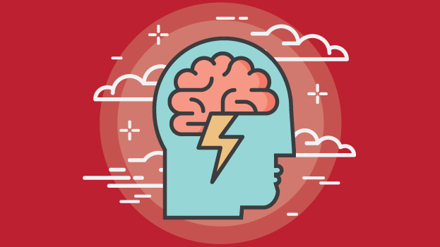 Brain illustration with red background
