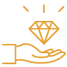 Mustard icon of hand holding up diamond