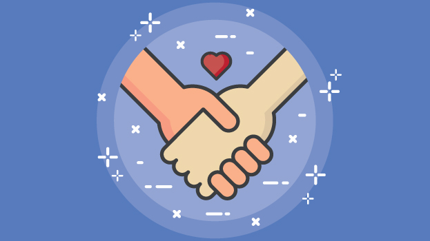 Handshake illustration with blue background