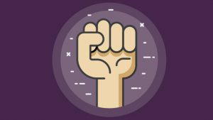 fist in the air illustration with purple background