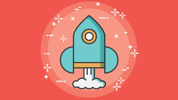 Rocket illustration with orange background