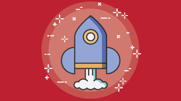 Rocket illustration with red background