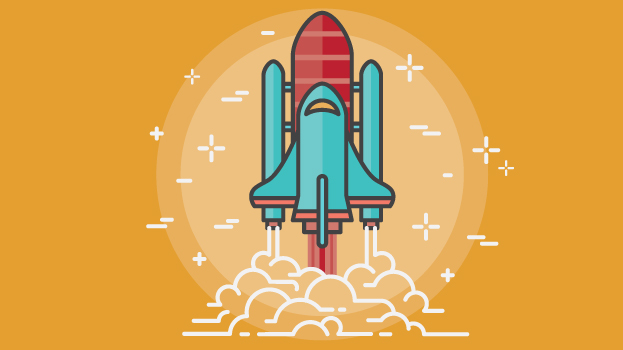 Rocket illustration with yellow background