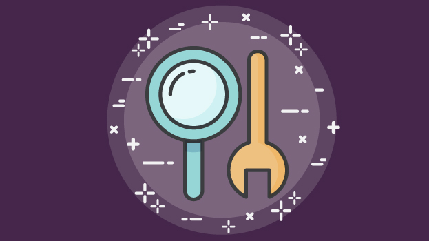 Magnifying glass illustration in purple