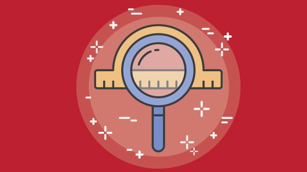 Magnifying glass illustration with red background