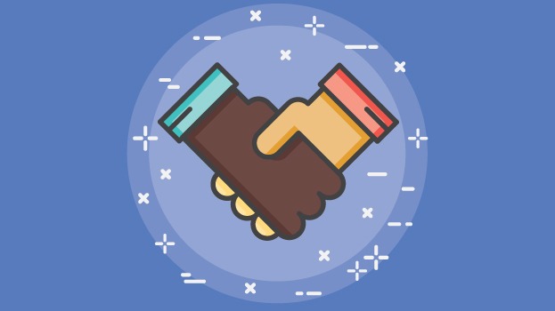Handshake illustration with blue background
