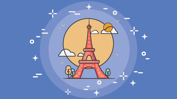 Eiffel Tower illustration with blue background