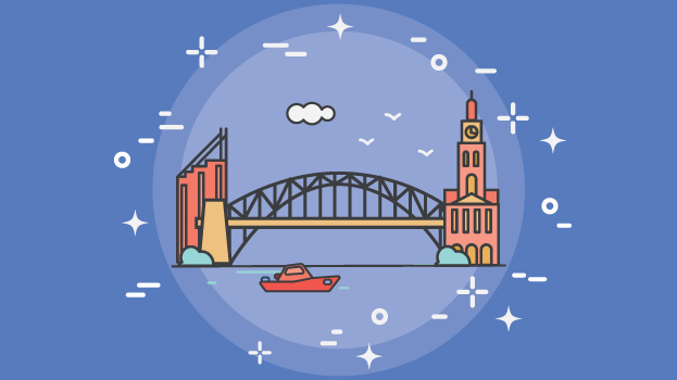 Harbour bridge illustration with blue background