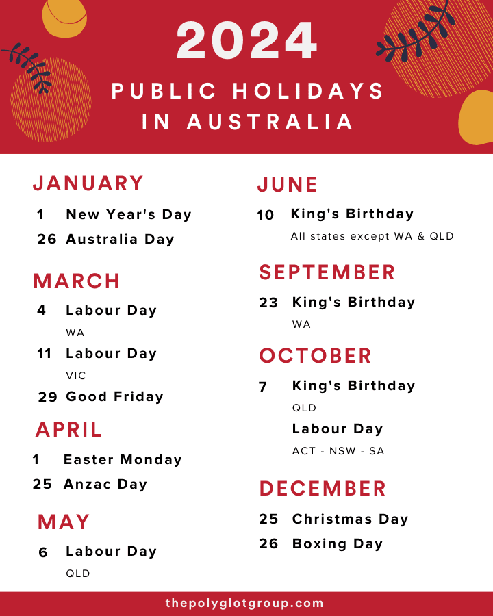 2024 Public Holidays in Australia