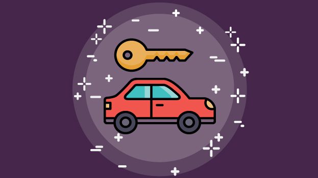 Car illustration with purple background